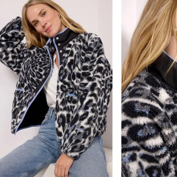 FP Movement by Free People Black, White & Blue Leopard Print Fleece Jacket - Picture 2 of 9